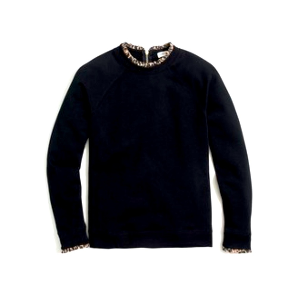 J. Crew Navy Woven ruffleneck pullover sweatshirt